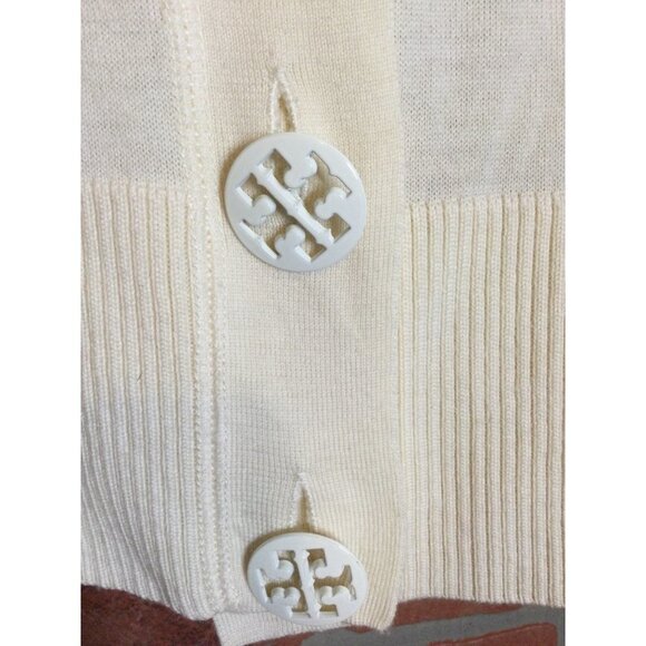 Tory Burch Button Front Cardigan Sweater Long Sleeves V Neck Beige XS - Picture 2 of 6